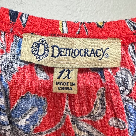 Democracy Boho Floral Blouse Womens Plus 1X Red Crochet Bell Sleeve Top Festival - Picture 6 of 10